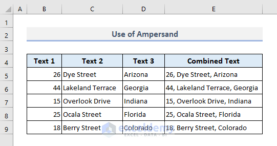Use of Ampersand (&) to Combine Multiple Columns into Single Column