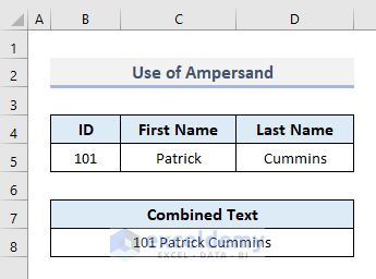 Use of Ampersand (&) to Combine Text in Excel
