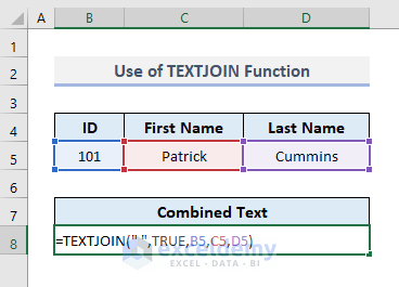 Insert TEXTJOIN Function to Combine Text in Excel