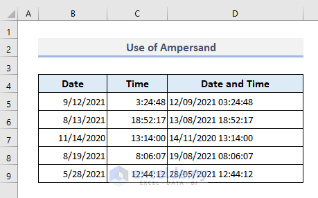 Use of Ampersand (&) to Concatenate Date and Time in Excel