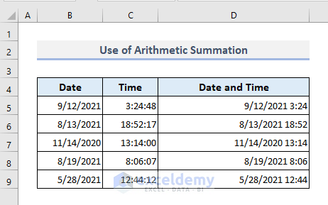 Applying Arithmetic Summation to Concatenate Date and Time in Excel