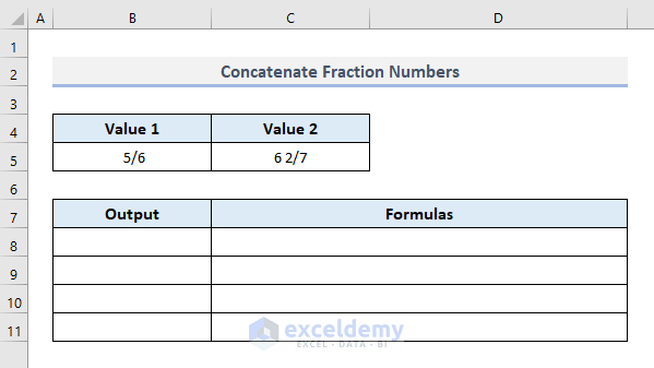 Connect Fraction Numbers in Excel