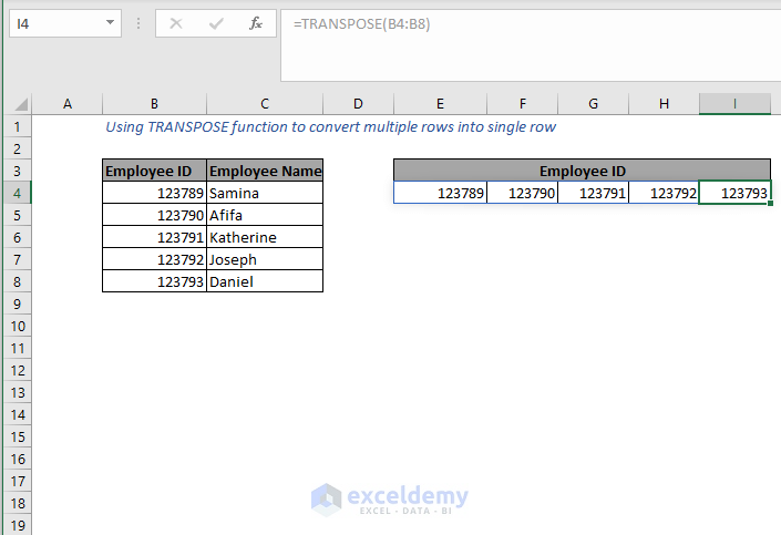 Convert multiple rows to single row in Excel