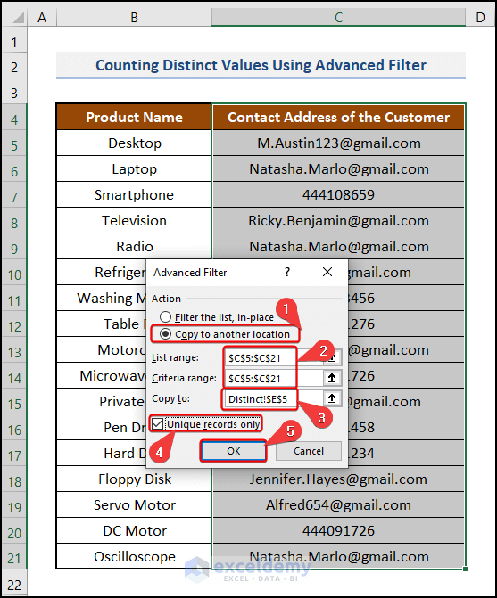 Advanced Filter option in Excel