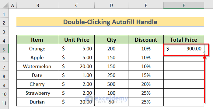 Double Click to Use Excel Autofill Formula
