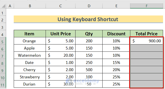 Selecting Cells to Use Excel Autofill Formula