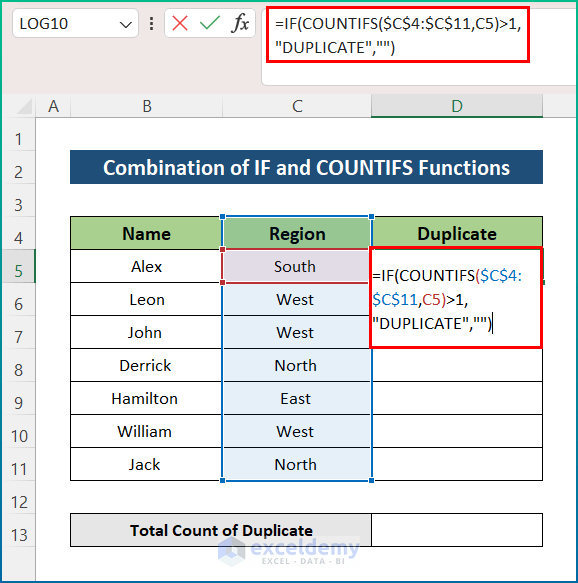 Find Total Duplicates in Column by Joining IF and COUNTIFS in Excel