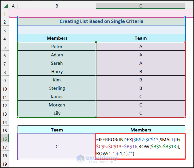 Creating List Based on a Single Criterion from range in Excel