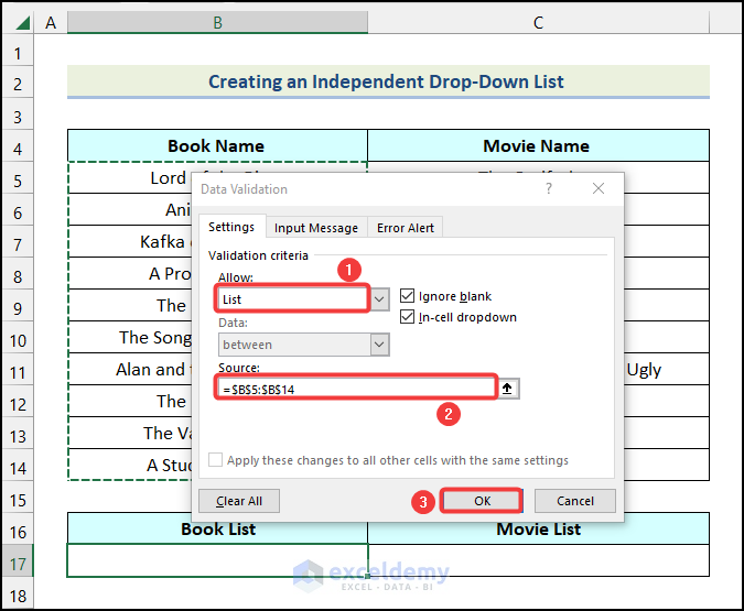 Creating Independent Drop-Down List form range in Excel