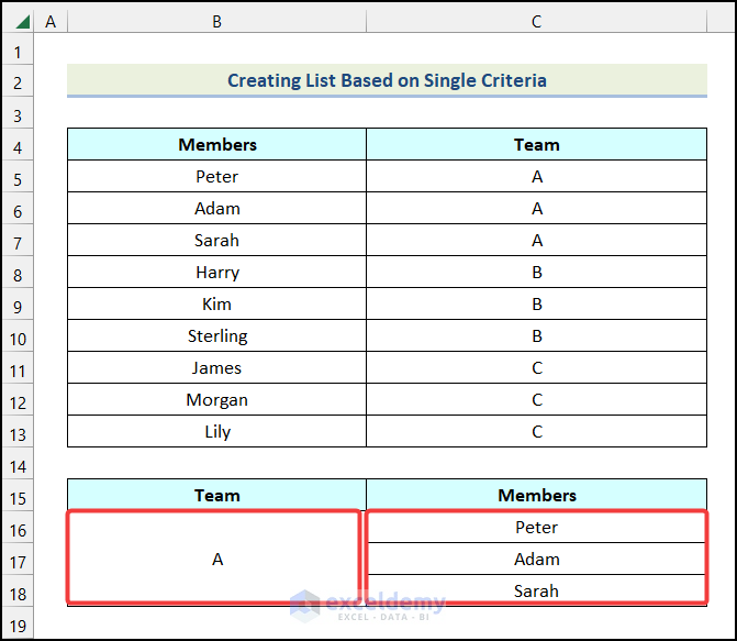 Final output of method 3.1 to create a list from range in Excel