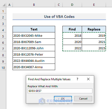 Embed VBA Codes to Make a UDF to Find And Replace Multiple Values