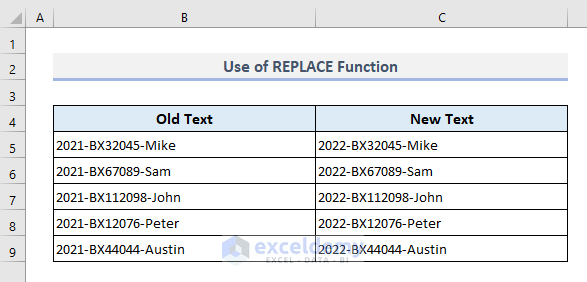 Insert REPLACE Function to Find And Replace Multiple Values in Excel