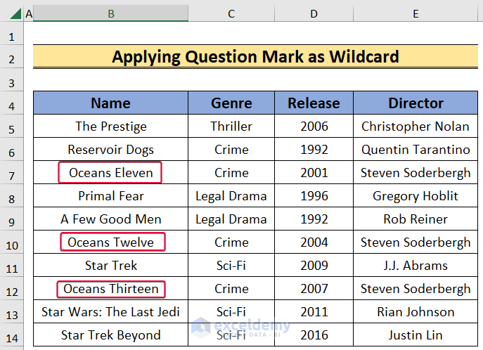 applying question marks as wildcard to find and replace with wildcards in Excel