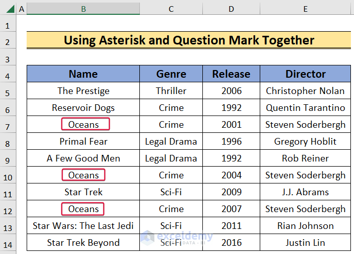 using asterisk and question mark together to find and replace with wildcards in Excel