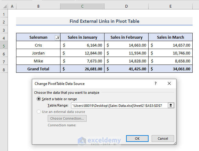 Find External Links in Pivot Table in Excel