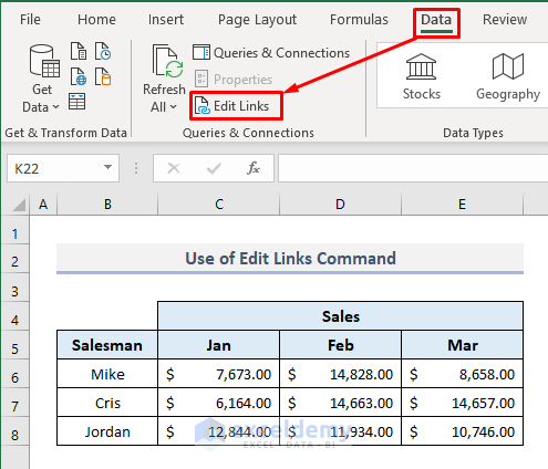 Use Edit Links Command to Find and Remove External Links in Excel
