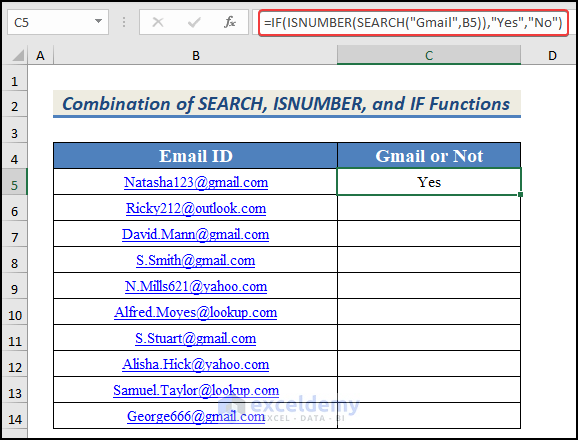 Combine SEARCH, ISNUMBER, and IF Functions to Find Text in Cell