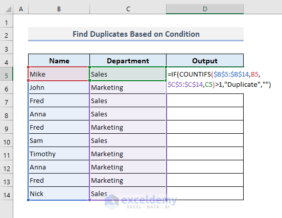 Excel Formula to Find Duplicates in One Column Based on Condition