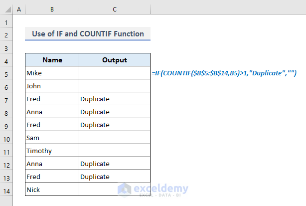 Create a Formula with IF and COUNTIF Functions to Find Duplicates in One Column