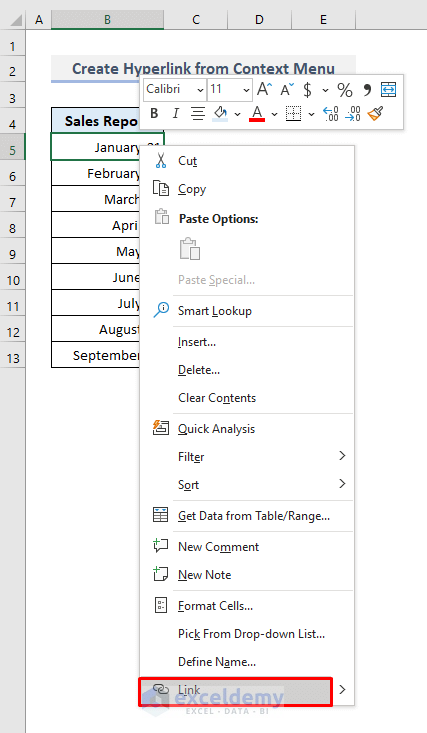 Create Hyperlink Based on Cell Value from the Context Menu in Excel