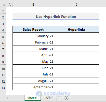 Use the HYPERLINK function to Add Hyperlink to Another Sheet in Excel