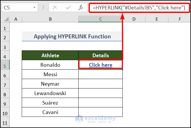 Applying the HYPERLINK Function to cell in excel