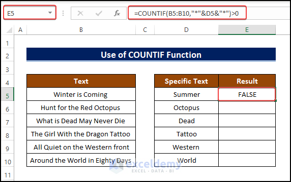 Joining COUNTIF Functions to Find If Range of Cells Contains Specific Text in Excel 