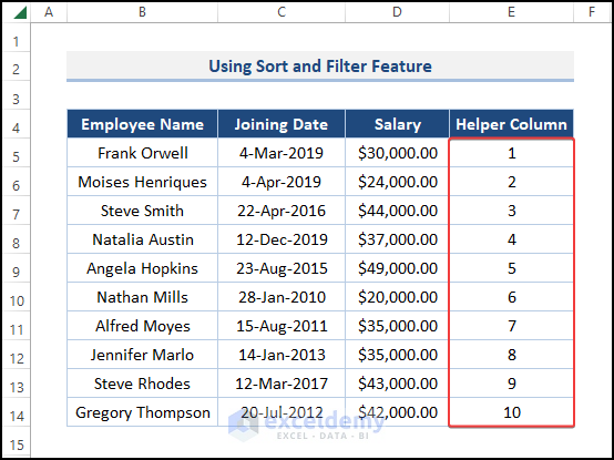 Insert Helper column to insert blank rows after every nth rows in Excel