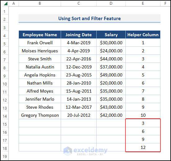 Using Sort and Filter Feature to insert blank rows after every nth row in Excel