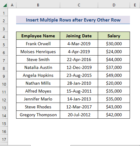 preview of excel insert multiple rows every other row