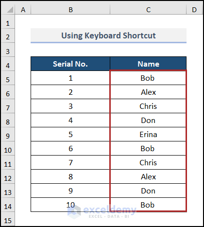 Using Keyboard Shortcut to perform predictive autofill in Excel