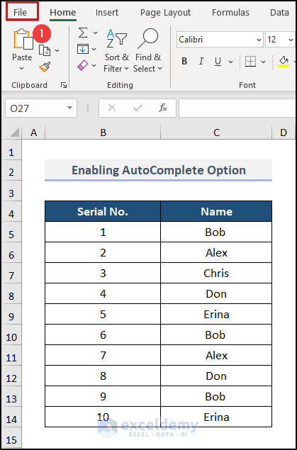 Enabling AutoComplete Option in Excel