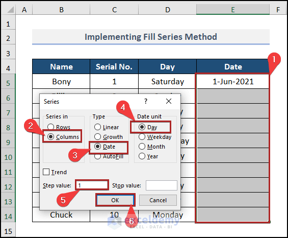 Using Fill Series for Date Column