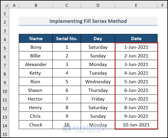Implementing Fill Series Method to perform predictive autofill in Excel