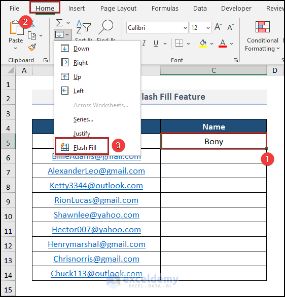 Employing Flash Fill Feature