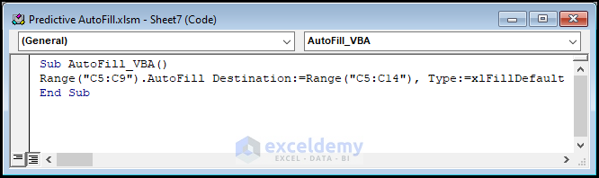 VBA code to perform predictive autofill in Excel