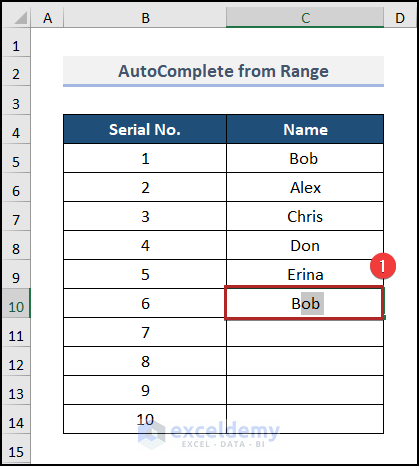 AutoComplete from Range in Excel
