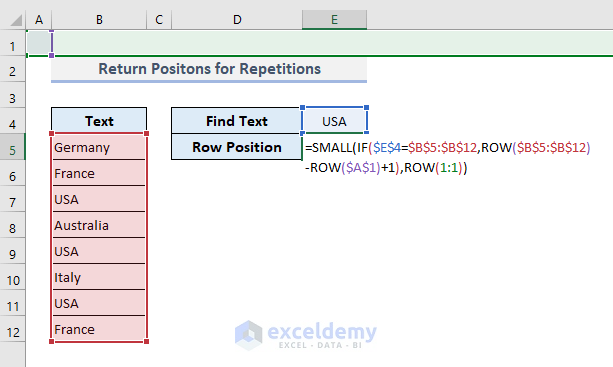 Search for Text in Repeated Occasions and Return All Positions