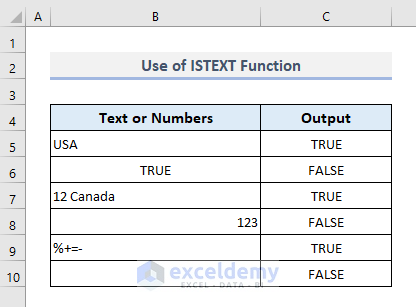 Use ISTEXT Function to Check If a Range of Cells Contains Text