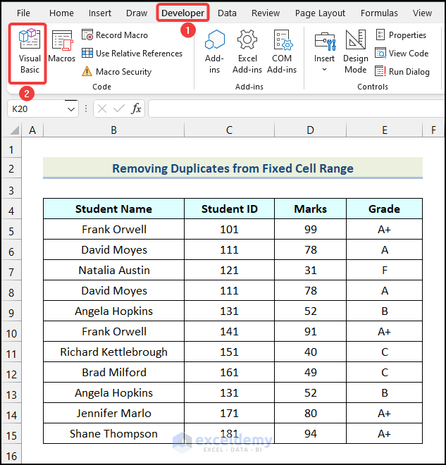 Removing Duplicates from Fixed Cell Range Using VBA in Excel