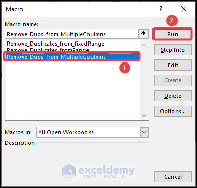 Running Macro to remove duplicates using VBA in Excel