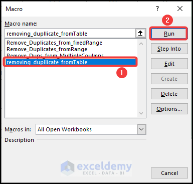 Running Macro to remove duplicates using VBA in Excel