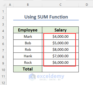 Utilizing SUM Function to Add Multiple Cells in Excel