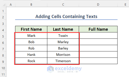 Add Multiple Cells with texts in Excel