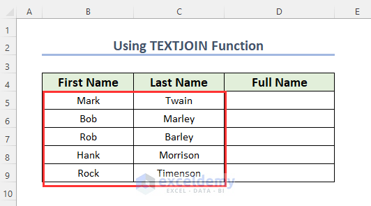 Using TEXTJOIN function to Add Multiple Cells with texts in Excel