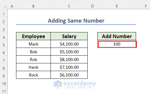 Add same number to Multiple Cells in Excel