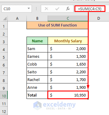 Insert SUM Function to Add Specific Cells in Excel