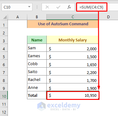 Use AutoSum command to Add Cells In Excel.