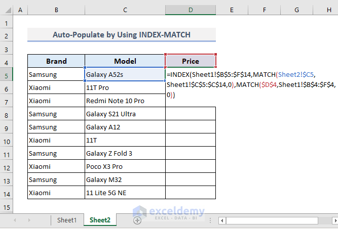 Use of INDEX-MATCH Formula to Auto Populate from Another Worksheet in Excel