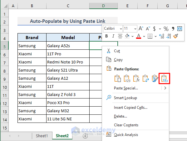 Auto Populate by Linking Worksheets in Excel